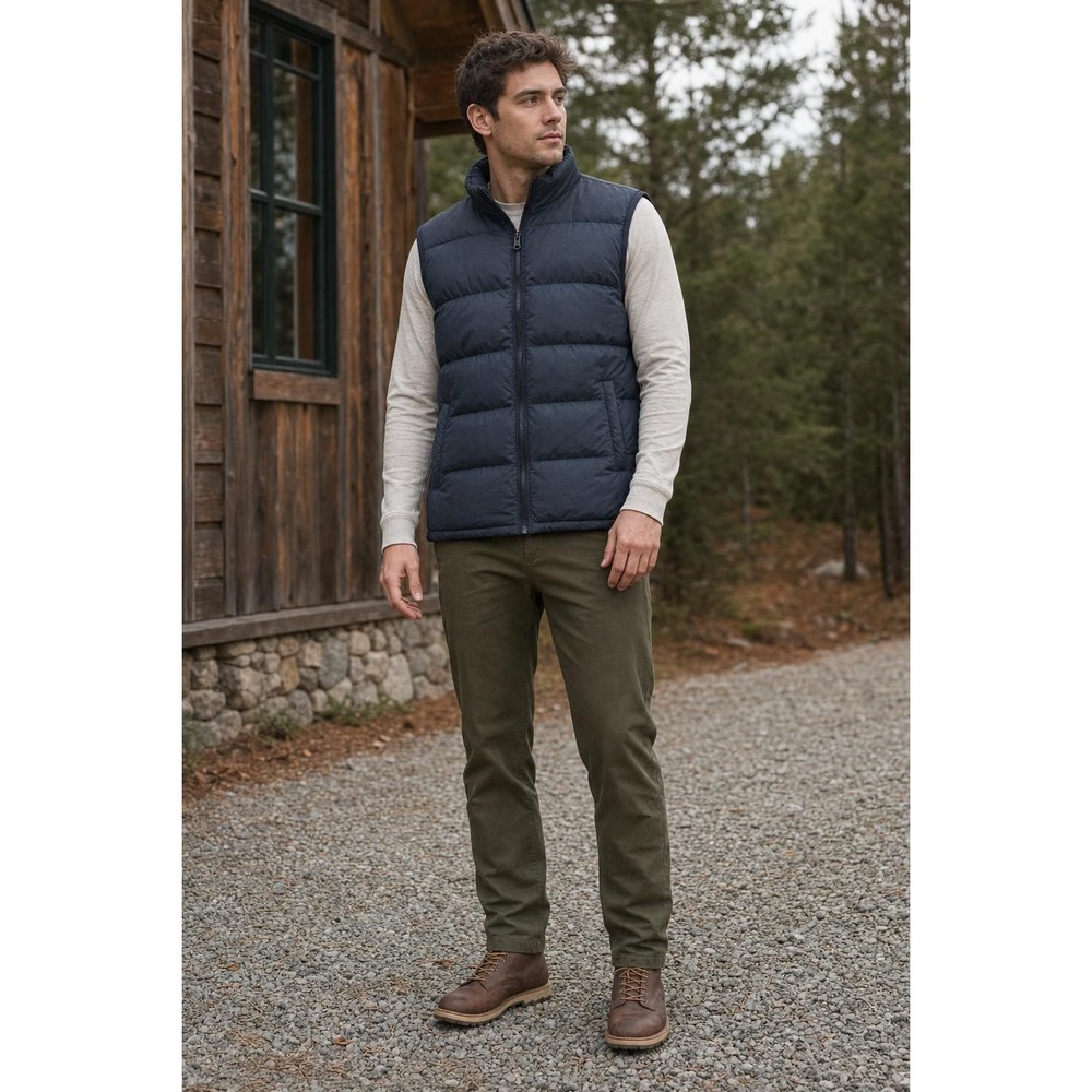 Dip Puffer Vest Men's M Dark Blue Full Zip Quilted Stand Collar Outdoor